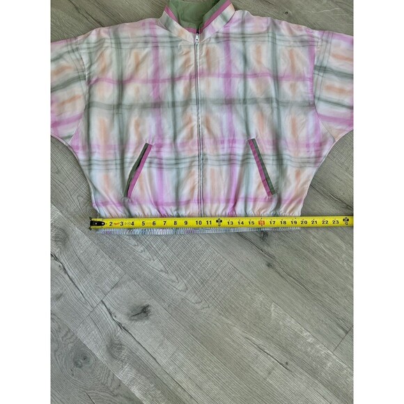 Vintage - TAIL Bomber Jacket-Green/Pink-White Plaid-size Medium - Picture 11 of 13